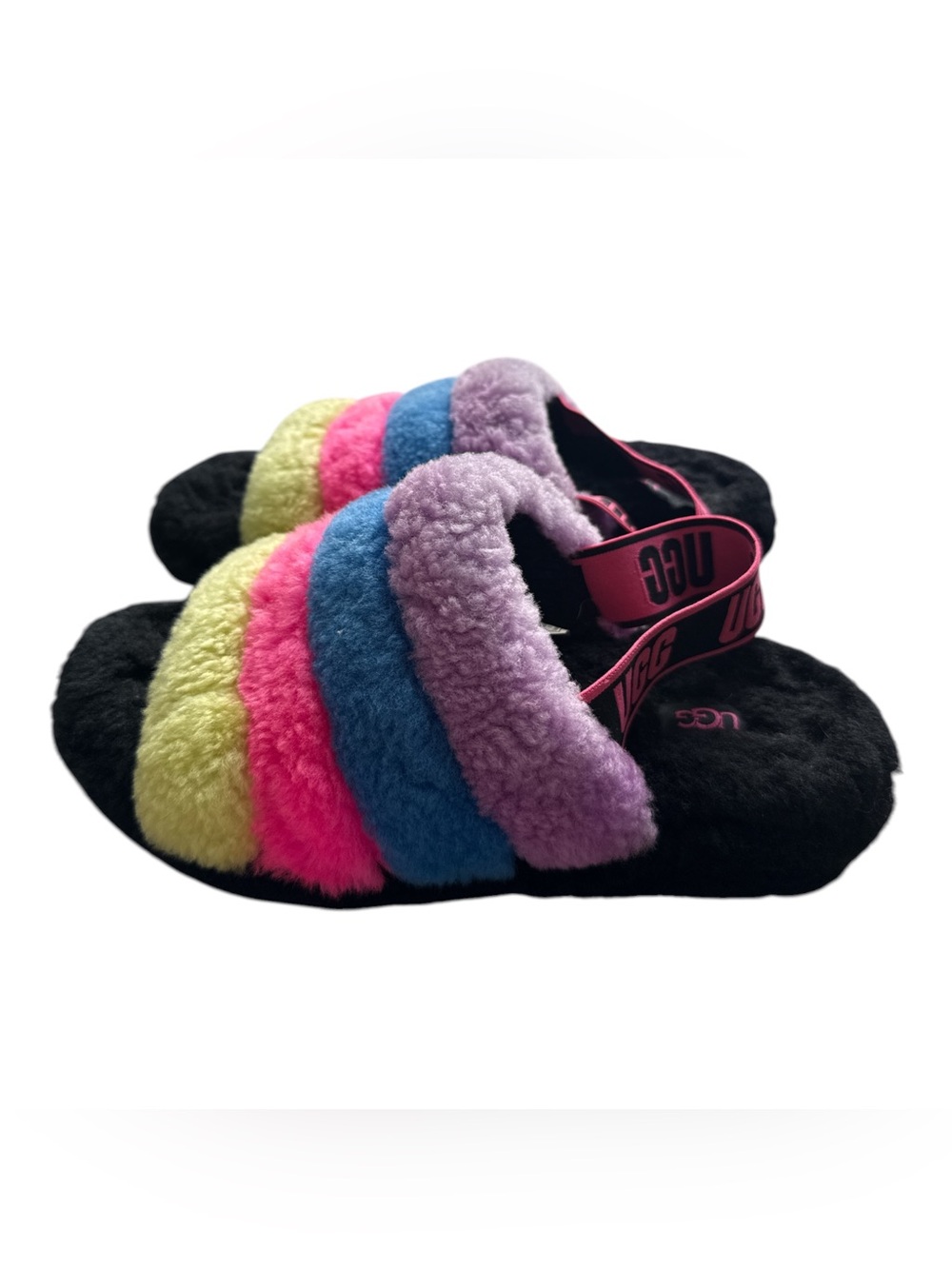 UGG Women's Fluff Yeah Slide Wedge Sandal Rainbow Size 7